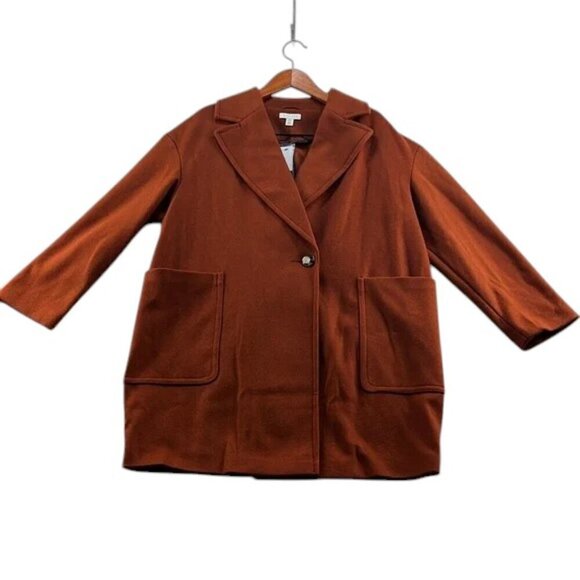 NWT Topshop Peacoat Burnt Orange Wool Blend Coat Women's Size 10 - Picture 1 of 10